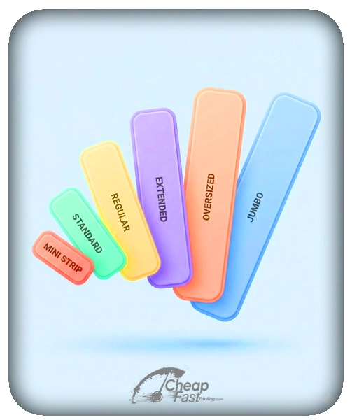 Comparison of 16 different size formats displayed in a fan