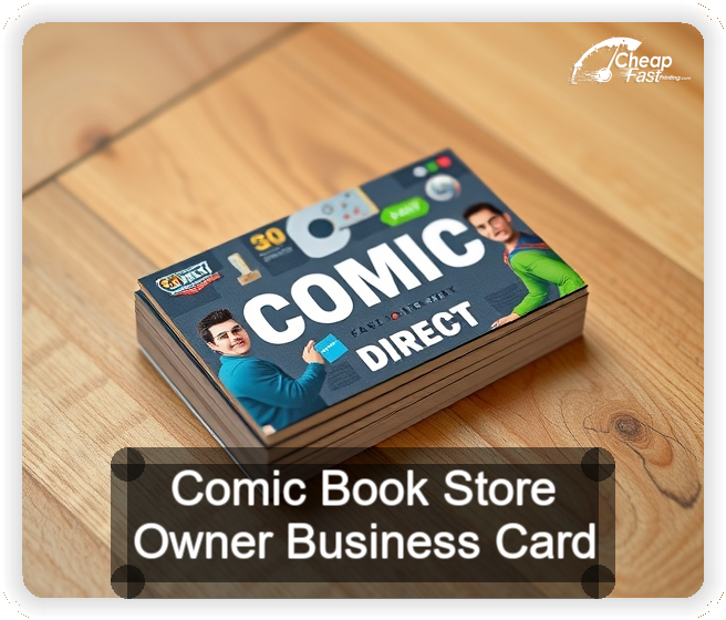 Comic Book Store Owner business card design sample