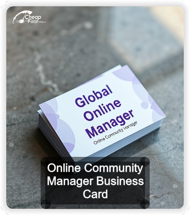 Online Community Manager business card design sample