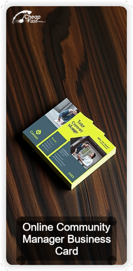 Online Community Manager business card design sample