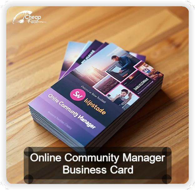 Online Community Manager business card design sample