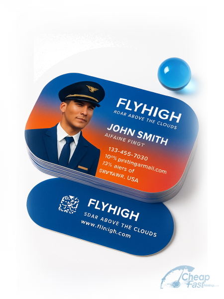 5000 Discount Half Circle 3.5x1.75 13pt Premium Linen Airline Pilot Business Cards