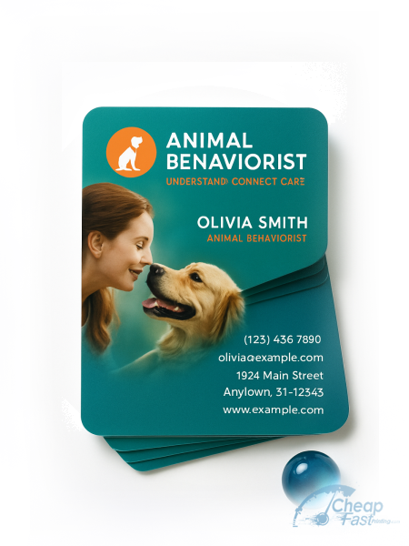 1000 Bargain Rounded Corners 2x3.5 24pt Trifecta Green Animal Behaviorist Business Cards