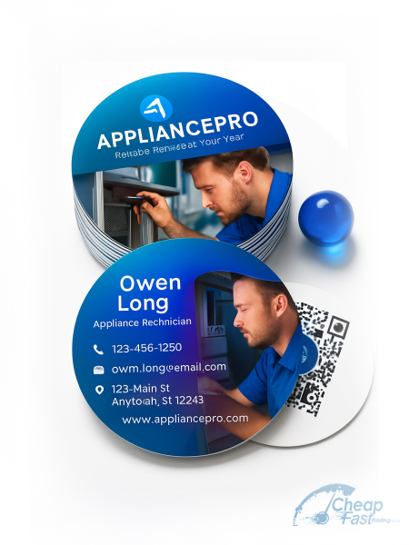 1000 Low Cost Circle 3" Circle 16pt Premium Glossy Appliance Repair Tech Business Cards