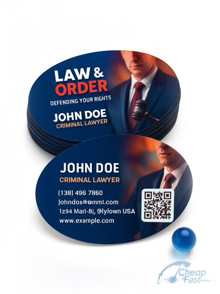2500 Budget Oval 2.5x3.5 100lb Matte Cover Attorney Lawyer Criminal Business Cards