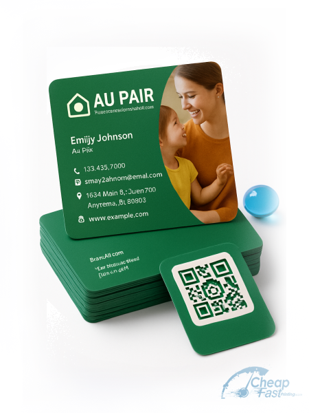 2500 Rapid Slim Rectangle 1.5x3.5 24pt Trifecta Green Au Pair Business Cards