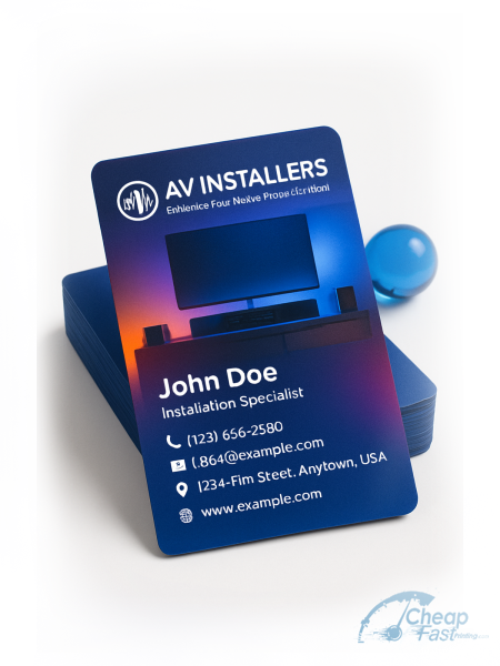 100 Urgent Standard Rectangle 2x3.5 38pt Trifecta Blue Audio Visual Installer Business Cards