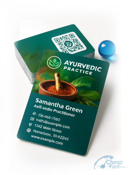 500 Low Priced Standard Rectangle 2x3.5 18pt Ultra Premium Smooth White Ayurvedic Practitioner Business Cards