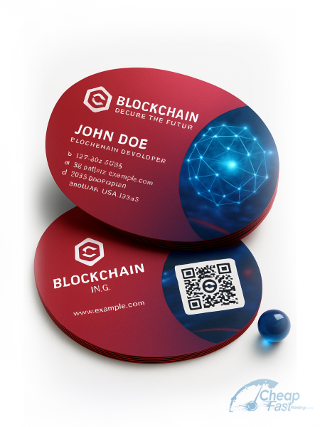 100 Value Oval 2.5x3.5 38pt Trifecta Red Blockchain Developer Business Cards
