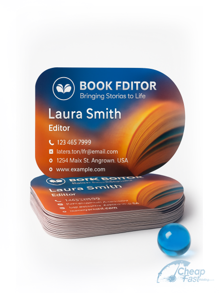 250 Wallet Friendly Half Circle 3.5x1.75 14pt Gloss Book Editor Business Cards