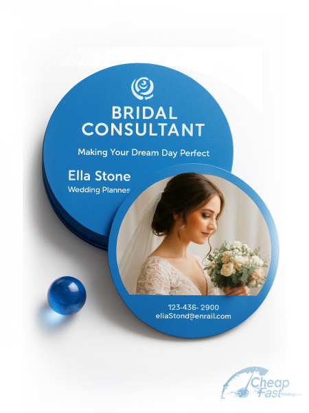 5000 Cost Effective Circle 3" Circle 38pt Trifecta Blue Bridal Consultant Business Cards
