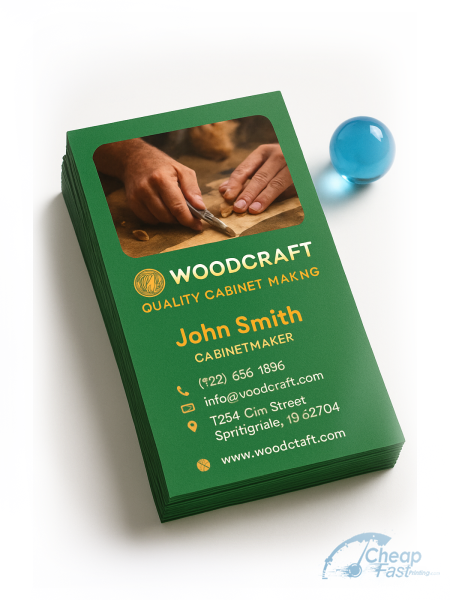 100 Low Rate Standard Rectangle 2x3.5 24pt Trifecta Green Cabinet Maker Business Cards