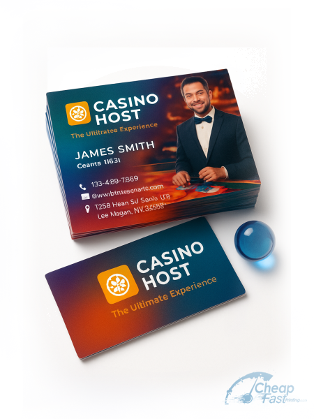 100 Urgent Slim Rectangle 1.5x3.5 16pt Premium Matte Casino Host Business Cards