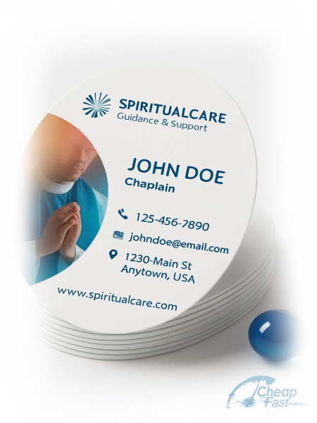 100 Cheap Oval 2.5x3.5 18pt Ultra Premium Smooth White Chaplain Business Cards