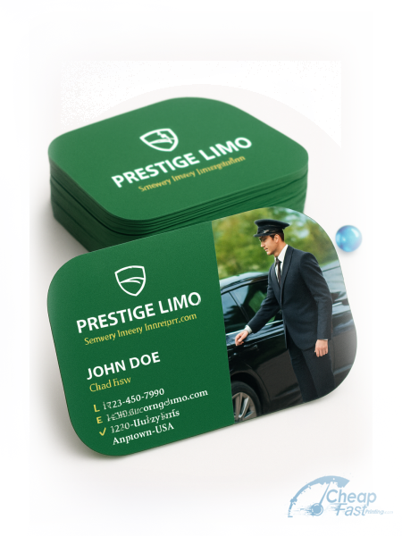 250 Affordable Half Circle 3.5x1.75 24pt Trifecta Green Chauffeur Limo Driver Business Cards