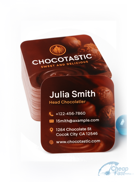 5000 Discount Rounded Corners 3x3 14pt Gloss Chocolatier Business Cards