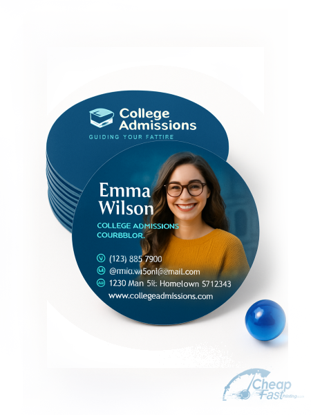 5000 Cost Effective Circle 3" Circle 38pt Trifecta Blue College Admissions Counselor Business Cards