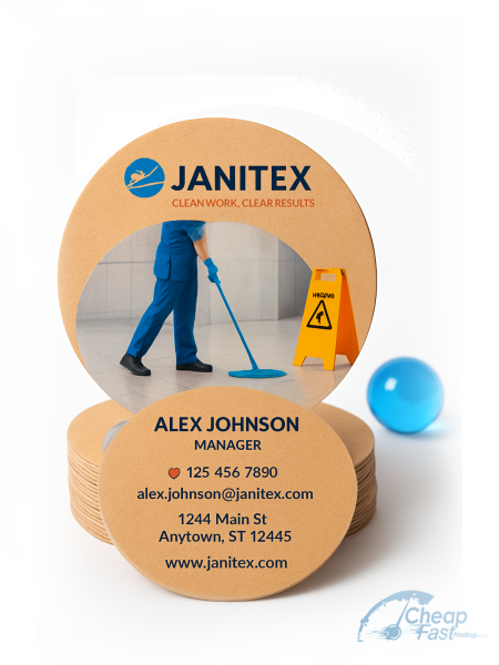 250 Entry Level Circle 3" Circle 18pt Premium Kraft Commercial Janitorial Contractor Business Cards