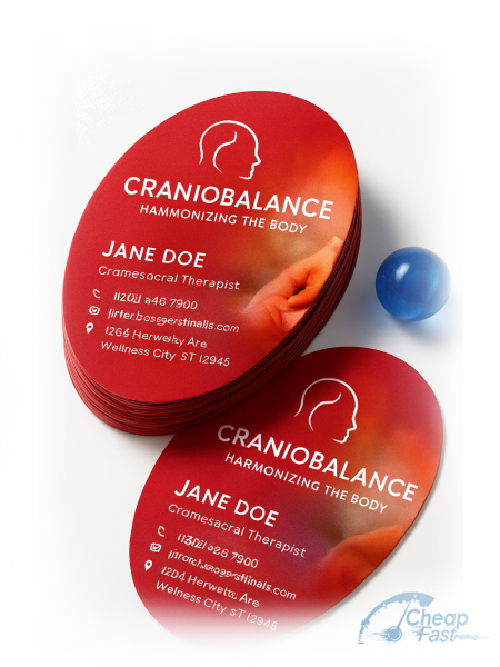 100 Value Oval 2.5x3.5 38pt Trifecta Red Craniosacral Therapist Business Cards