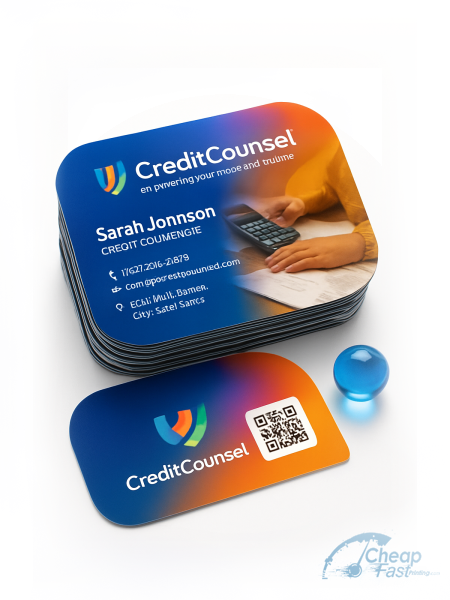 250 Wallet Friendly Half Circle 3.5x1.75 14pt Gloss Credit Counselor Business Cards