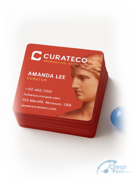 100 Cheap Square 2x2 38pt Trifecta Red Curator Museum Business Cards