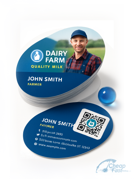 500 Economical Oval 2.5x3.5 14pt Uncoated Dairy Farmer Business Cards