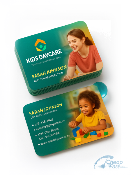 1000 Bargain Rounded Corners 2x3.5 24pt Trifecta Green Day Care Center Director Business Cards