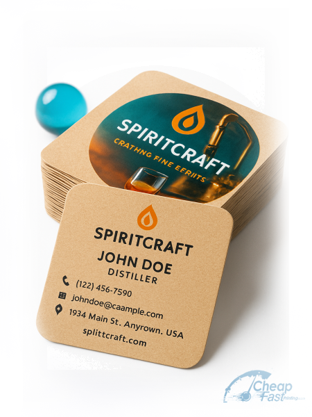 250 Low Price Rounded Corners 2x2 18pt Premium Kraft Distiller Business Cards