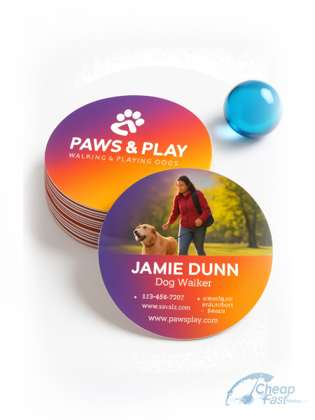 1000 Bargain Circle 3" Circle 18pt Ultra Premium Smooth White Dog Walker Business Cards