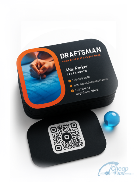 5000 Cost Effective Half Circle 3.5x1.75 38pt Trifecta Black Draftsperson Business Cards