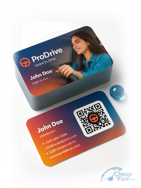 1000 Bargain Rounded Corners 2x3.5 24pt Trifecta Green Driving Instructor Business Cards