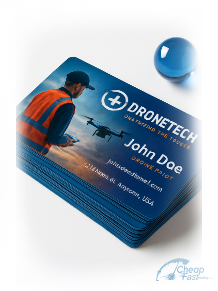 100 Value Slim Rectangle 1.5x3.5 38pt Trifecta Blue Drone Pilot Operator Business Cards