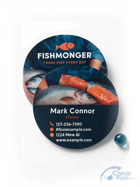 5000 Cost Effective Circle 3" Circle 14pt Uncoated Fishmonger Business Cards
