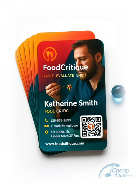 1000 Bargain Rounded Corners 2x3.5 24pt Trifecta Green Food Critic Business Cards