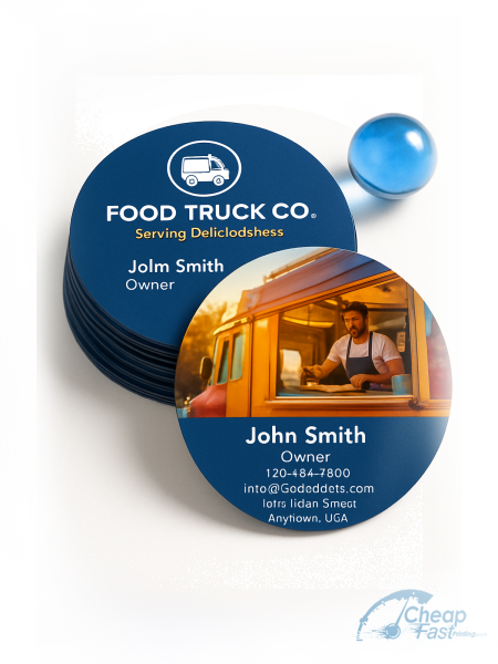 5000 Cost Effective Circle 3" Circle 38pt Trifecta Blue Food Truck Owner Business Cards