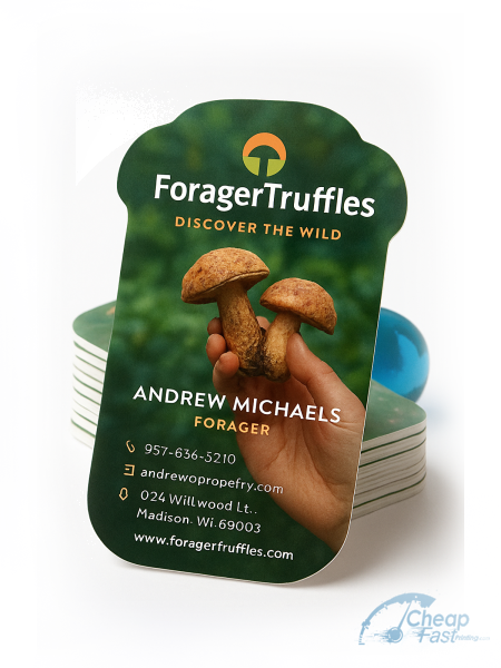 1000 Deal Die Cut 2x3.5 13pt Premium Linen Forager Truffles Mushrooms Wild Greens Business Cards