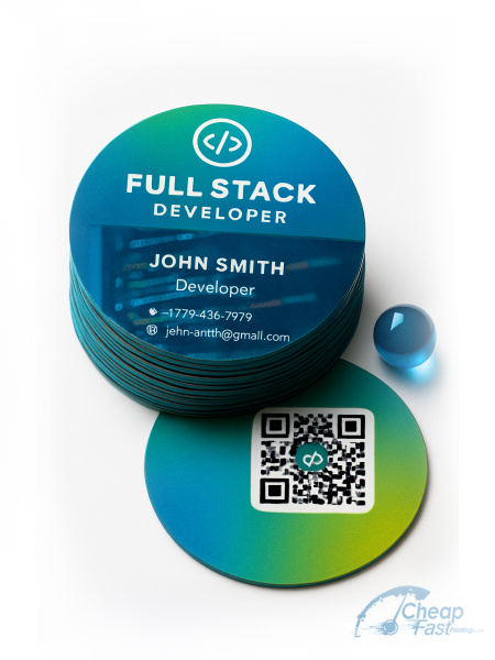 5000 Discount Circle 3" Circle 24pt Trifecta Green Full Stack Developer Business Cards