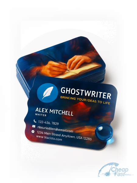 1000 Bargain Die Cut 2x3.5 14pt Gloss Ghostwriter Business Cards