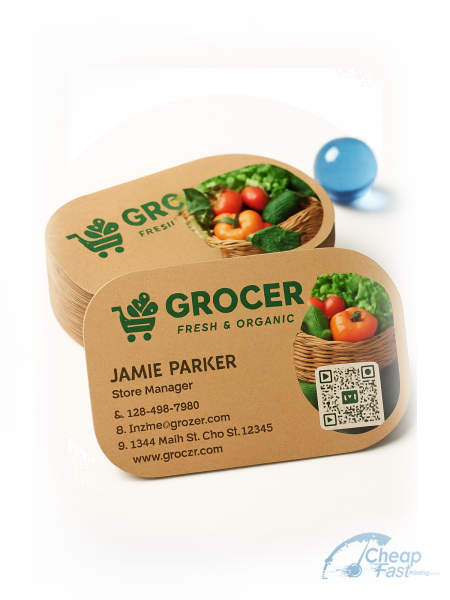 5000 Accelerated Half Circle 3.5x1.75 18pt Premium Kraft Grocer Business Cards