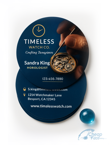 250 Wallet Friendly Circle 3" Circle 18pt Ultra Premium Pearl Horologist Clock Watch Maker Business Cards