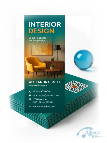 2500 Rapid Slim Rectangle 1.5x3.5 24pt Trifecta Green Interior Designer Business Cards