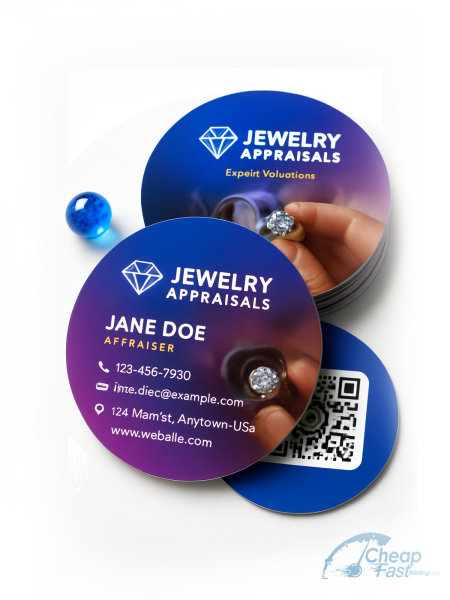 1000 Low Cost Circle 3" Circle 16pt Premium Glossy Jewelry Appraiser Business Cards