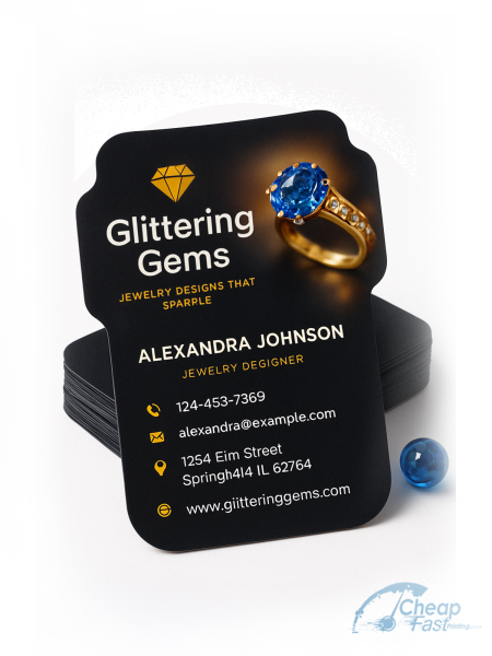 5000 Express Die Cut 2x3.5 38pt Trifecta Black Jewelry Designer Business Cards