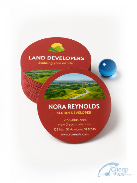 1000 Quick Circle 3" Circle 38pt Trifecta Red Land Developer Business Cards