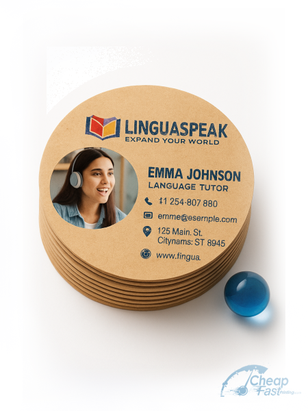 250 Entry Level Circle 3" Circle 18pt Premium Kraft Language Tutor Business Cards