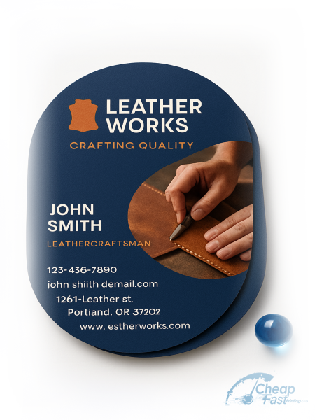 100 Cheap Oval 2.5x3.5 38pt Trifecta Blue Leatherworker Business Cards