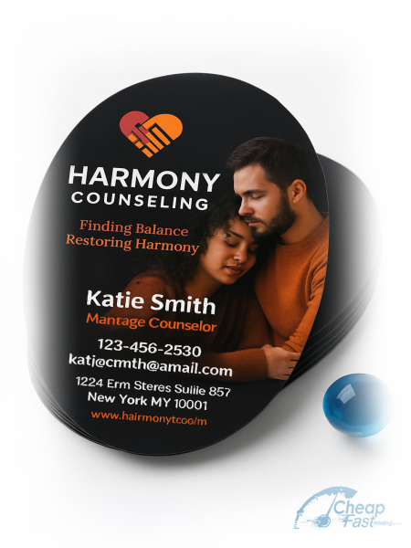 100 Inexpensive Oval 2.5x3.5 38pt Trifecta Black Marriage Counselor Business Cards