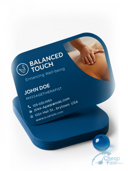 250 Low Price Half Circle 3.5x1.75 38pt Trifecta Blue Massage Therapist Business Cards