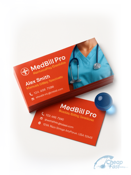 500 Low Priced Slim Rectangle 1.5x3.5 38pt Trifecta Red Medical Billing Specialist Business Cards
