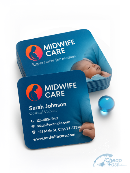 250 Wallet Friendly Rounded Corners 2x2 38pt Trifecta Blue Midwife Business Cards